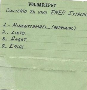 Titulos del cassette de Voldarepet en vivo en la ENEP